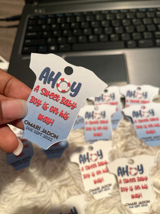 Nautical Themed Onesie Party Favor or Hand Sanitizer Tags for Baby Shower or Birthday Party