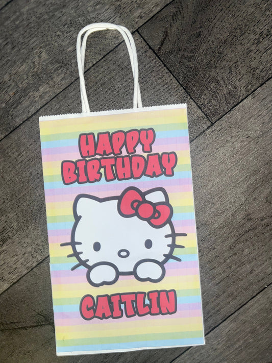Hello Kitty Multicolor Birthday Party Favor Bags and Sticker or Snack Labels
