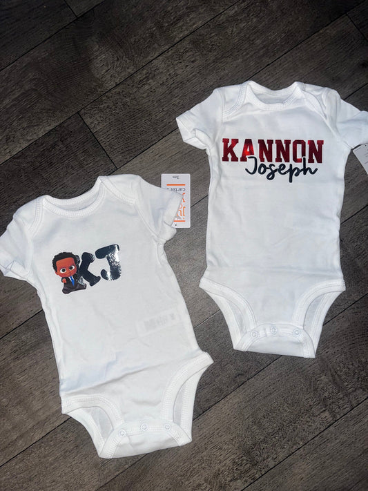 Personalized Themed Onesies with Name. Perfect for Babyshower Gift Sets