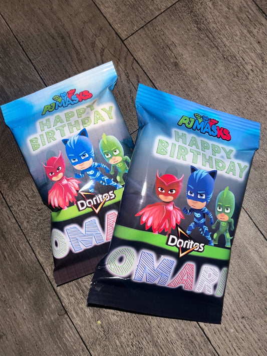 Personalized PJ Masks Inspired Cutouts Toppers Chip Bags Snack Labels and Gift Bags for Girls Birthday Party