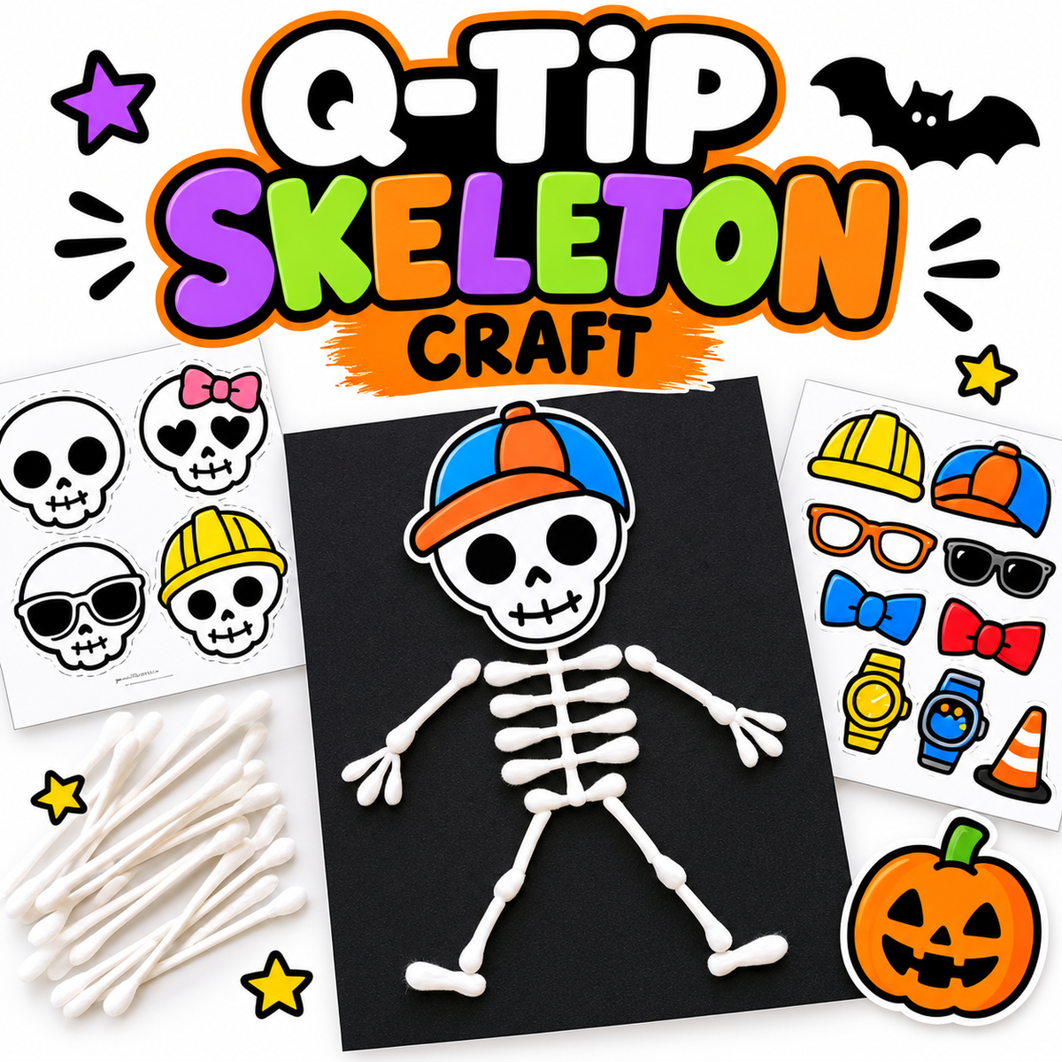 Build-a-Skeleton! Easy Q-Tip Skeleton Craft for Kids