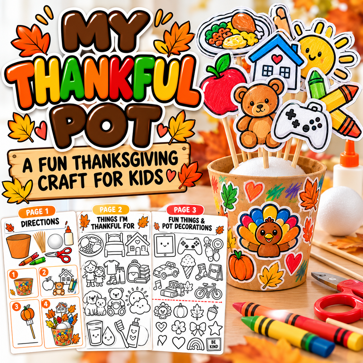 My Thankful Pot Craft for Kids | Easy Thanksgiving Printable Activity