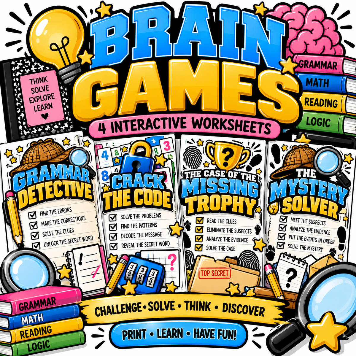 Brain Games: 4 Interactive Worksheets for Grades 4–5!