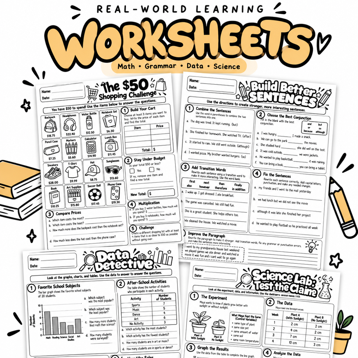 Real-World Learning Worksheets for Upper Elementary Students