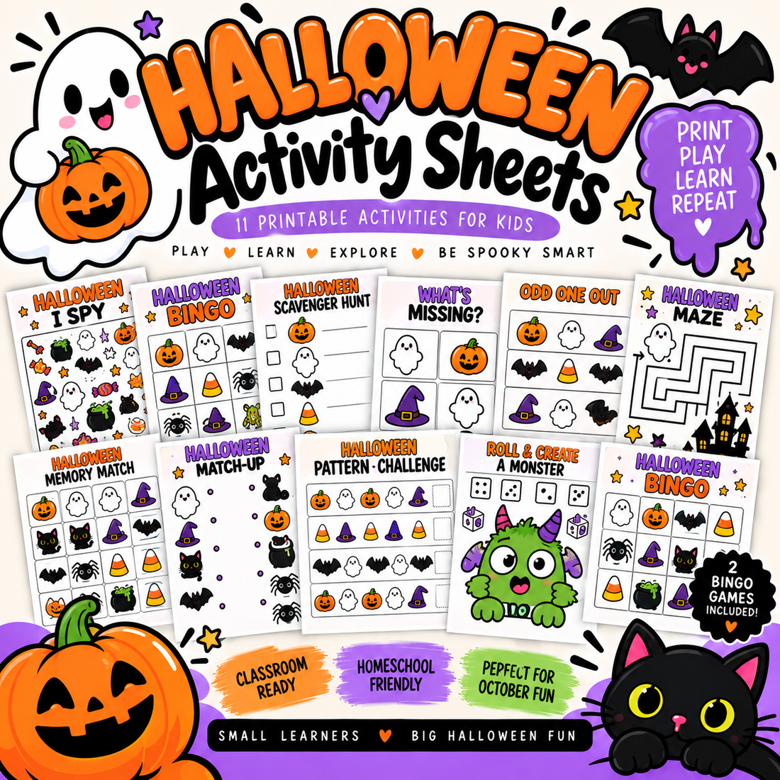 🎃 Halloween Activity Sheets for Kids: Interactive Printable Activities