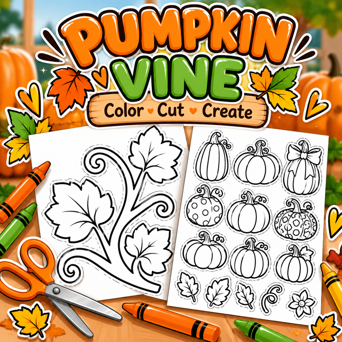 🎃 Build a Pumpkin Vine: A Fun Fall Color, Cut &amp; Create Activity