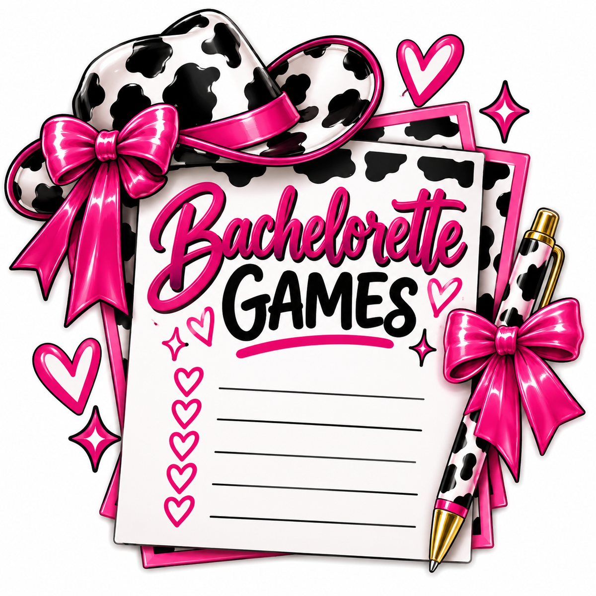 Cow Print Bachelorette Party Games & Pink Cowgirl Party Decor
