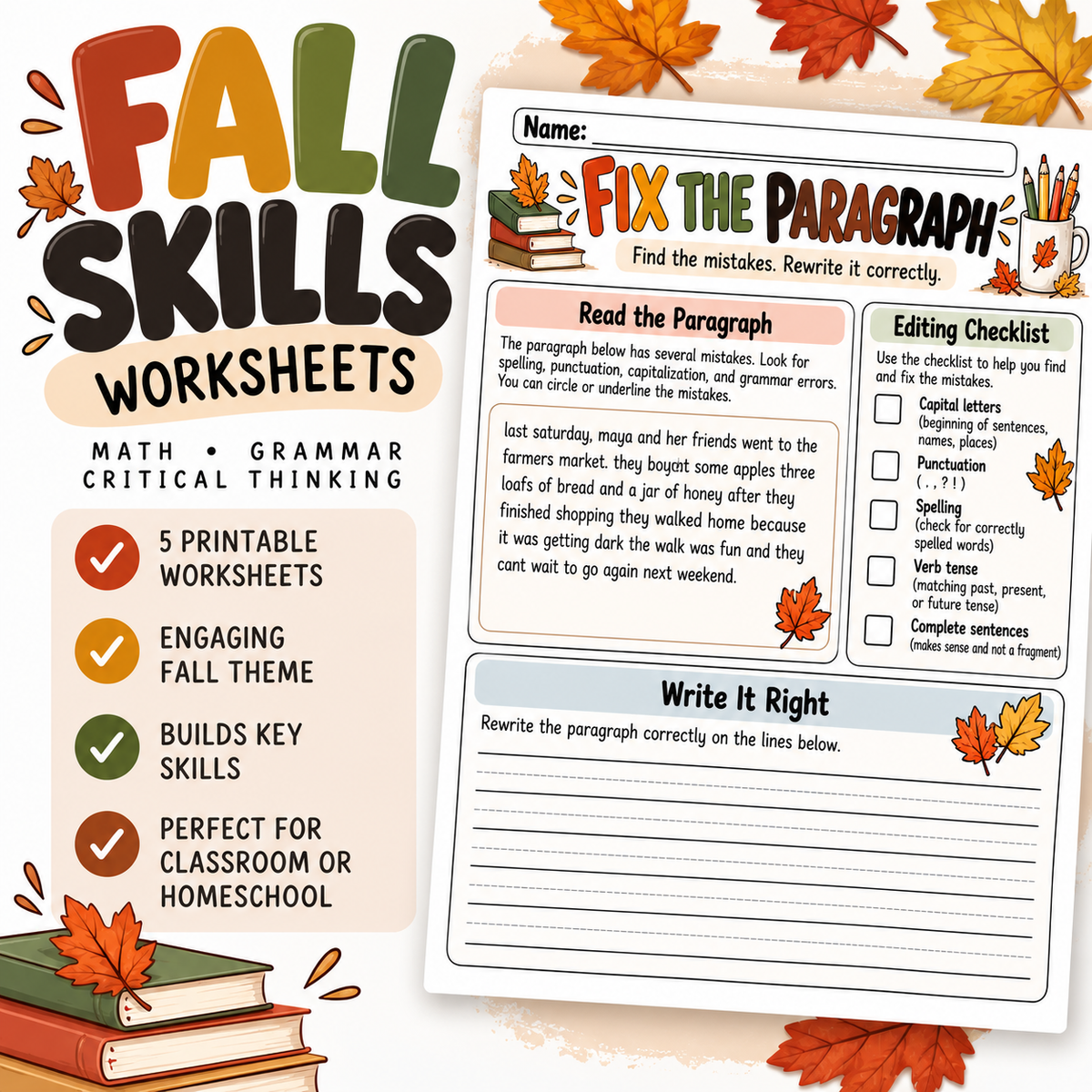 Fall Skills Worksheets for Kids 🍂