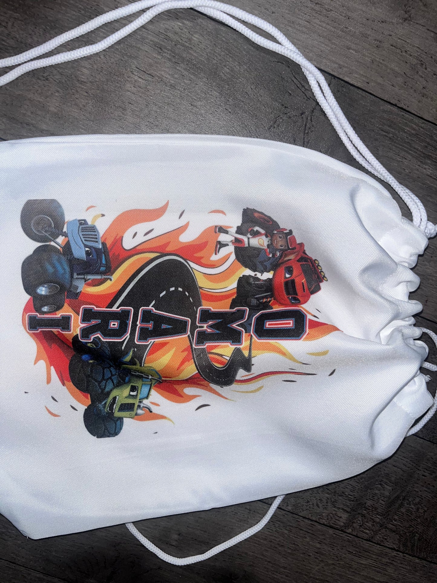 BLAZE Themed White Drawstring Bag for Boy