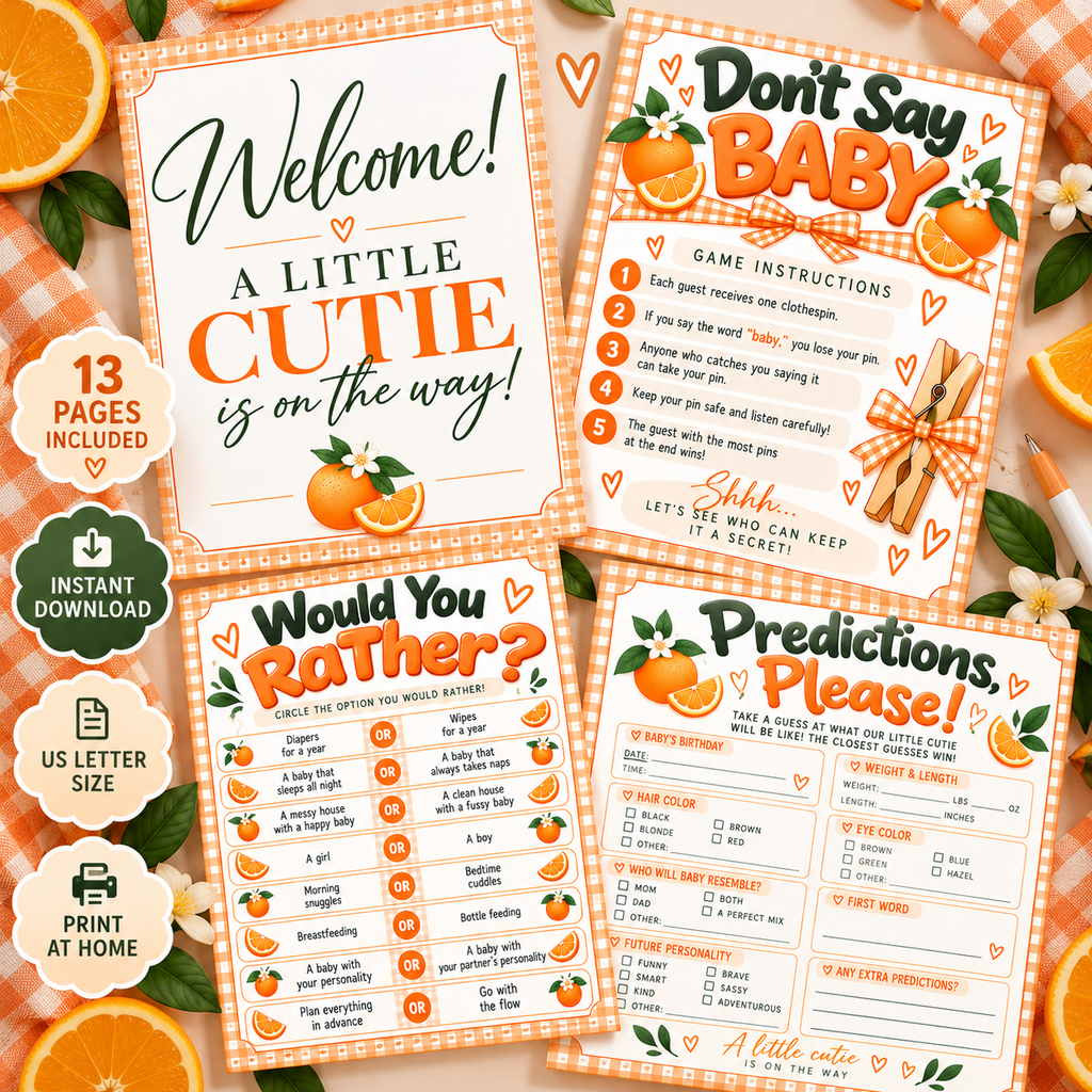A Little Cutie Is on the Way 🍊 Citrus Baby Shower Printable Party Bundle