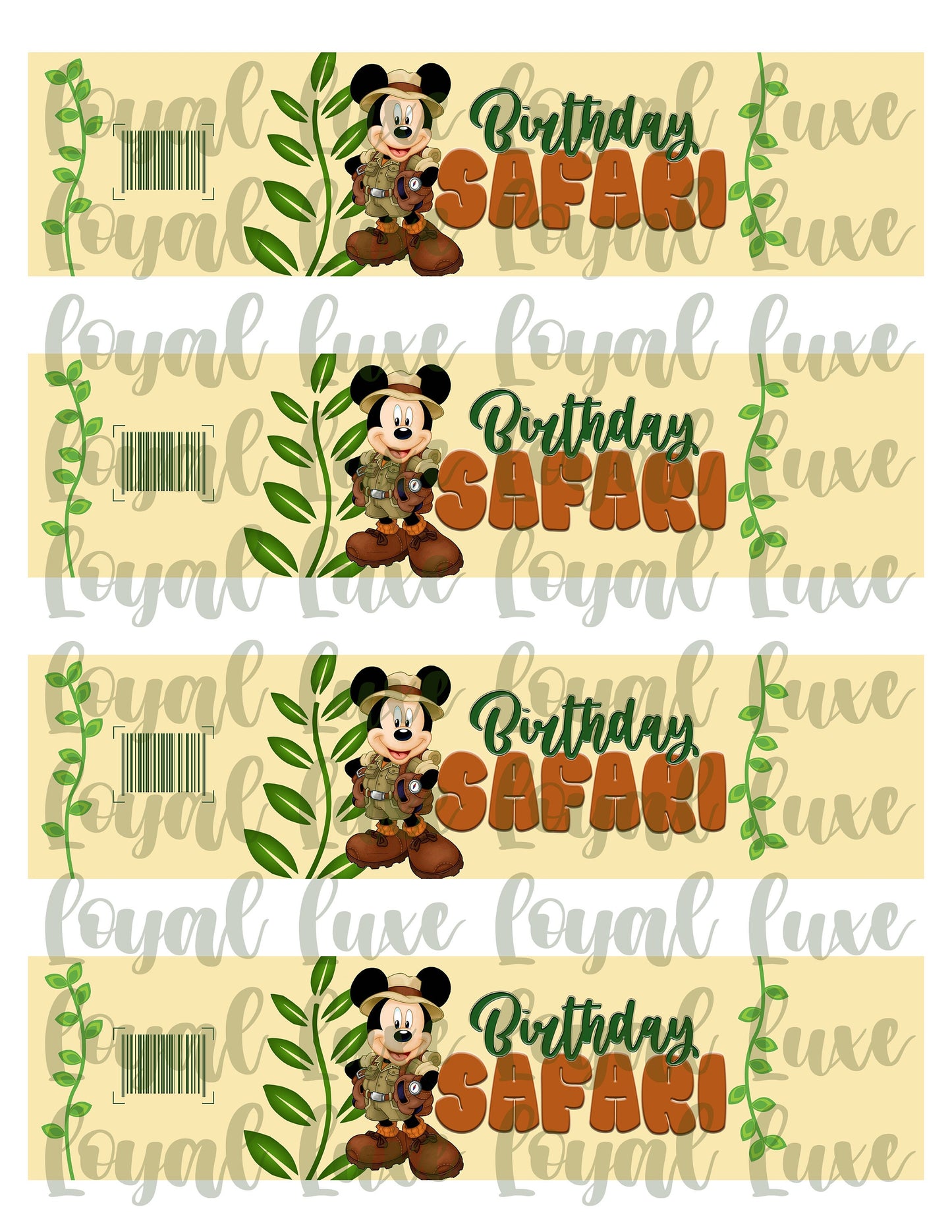 Mickey Safari Birthday Party Water Bottle Label PNG