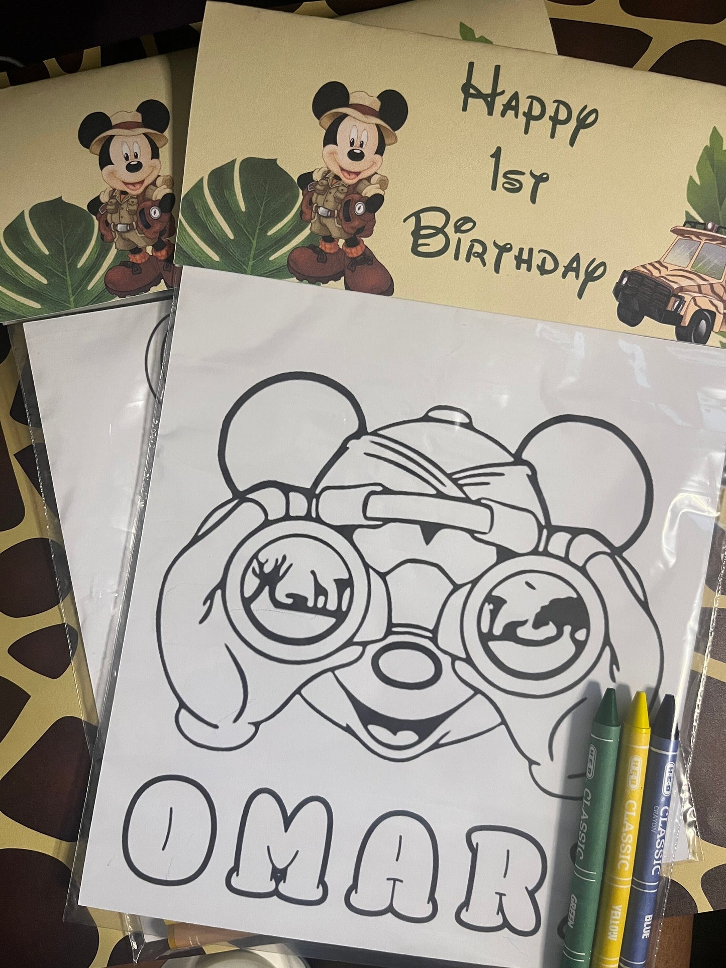 Mickey Safari Personalized Coloring Page w Crayons Party Favor Quantity of 6 for Birthday Party