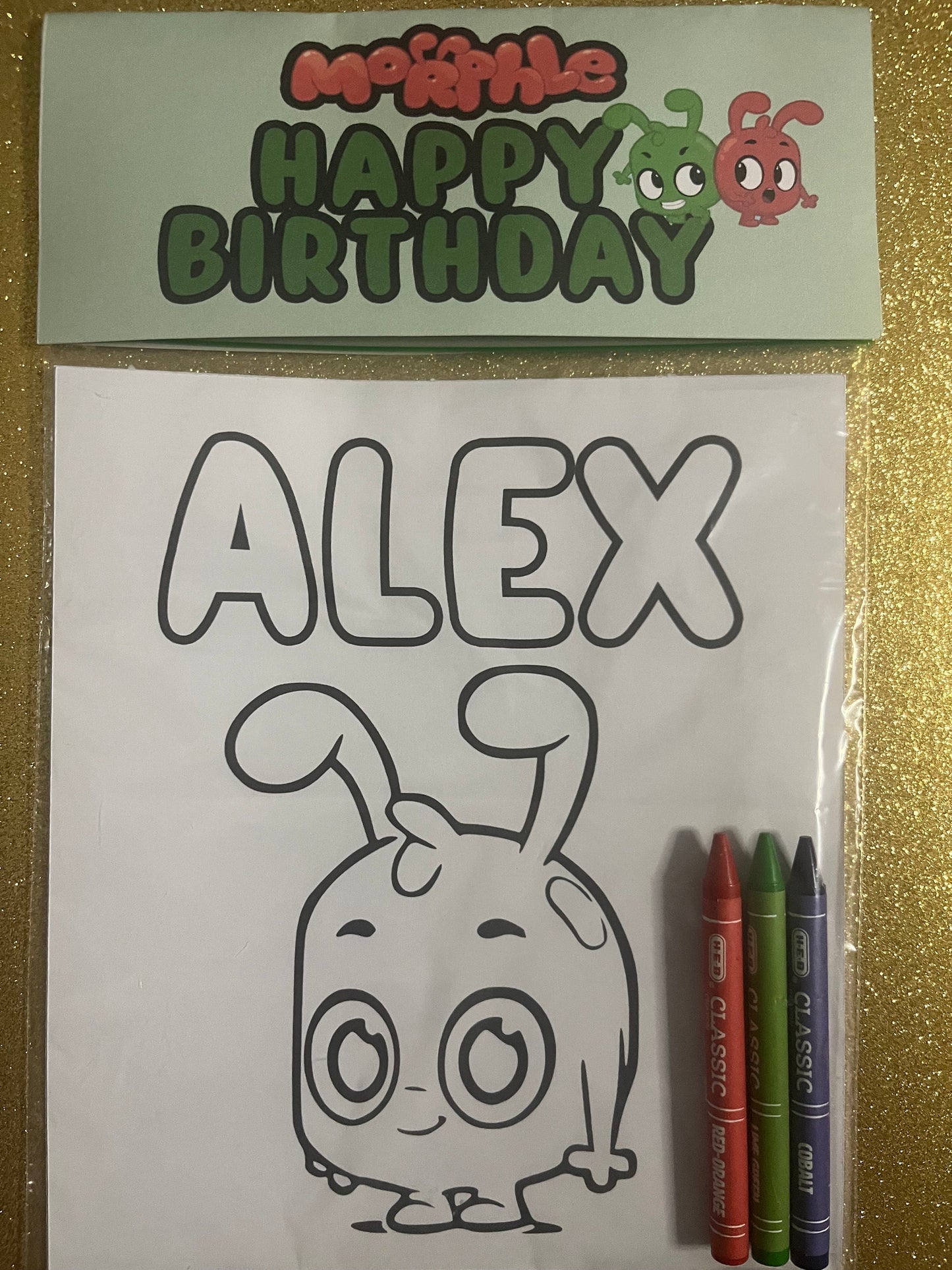 Morphle Inspired Personalized Coloring Pages with Crayons Favor for Birthday Party