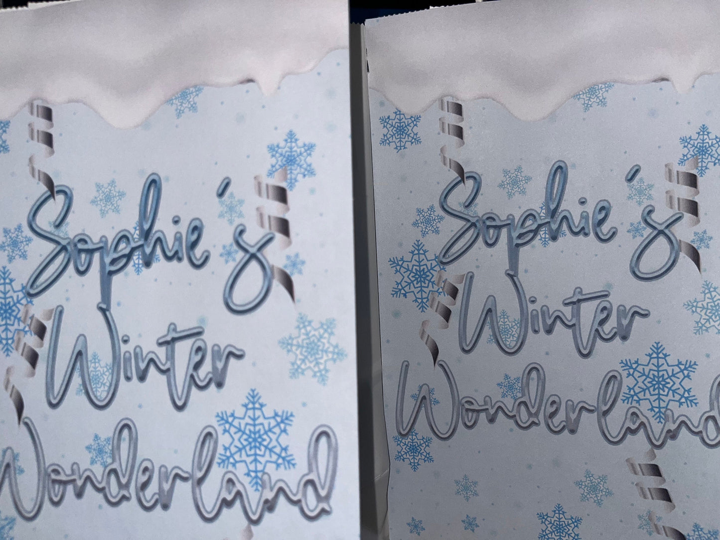 Winter Wonderland Party Favor Bags and Sticker Beverage Labels for Event or Birthday Party