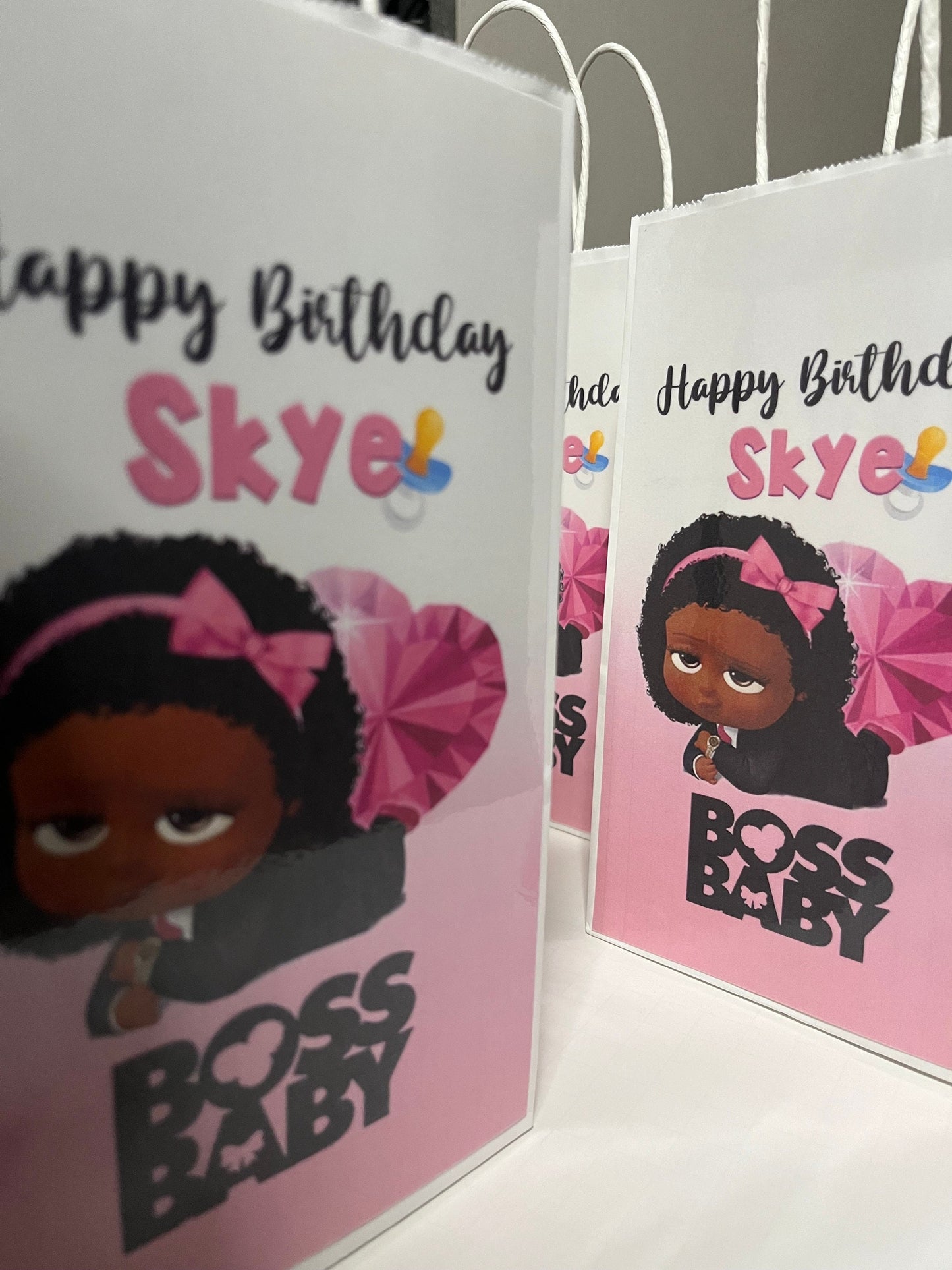 Personalized Boss Baby Girl or Boy Inspired Small Favor Bags with Age for Birthday Party