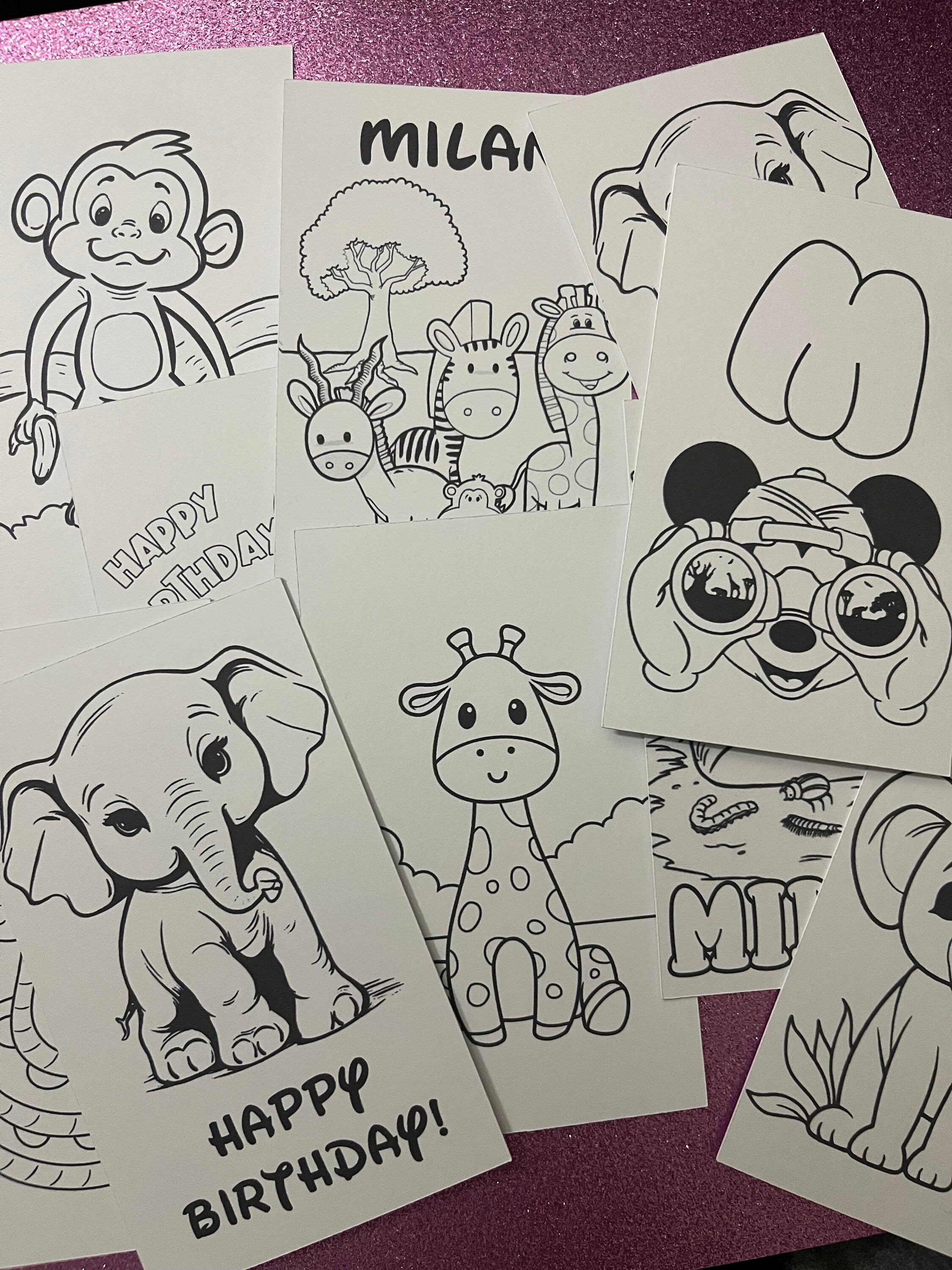 Mickey Safari Personalized Coloring Page w Crayons Party Favor Quantity of 6 for Birthday Party