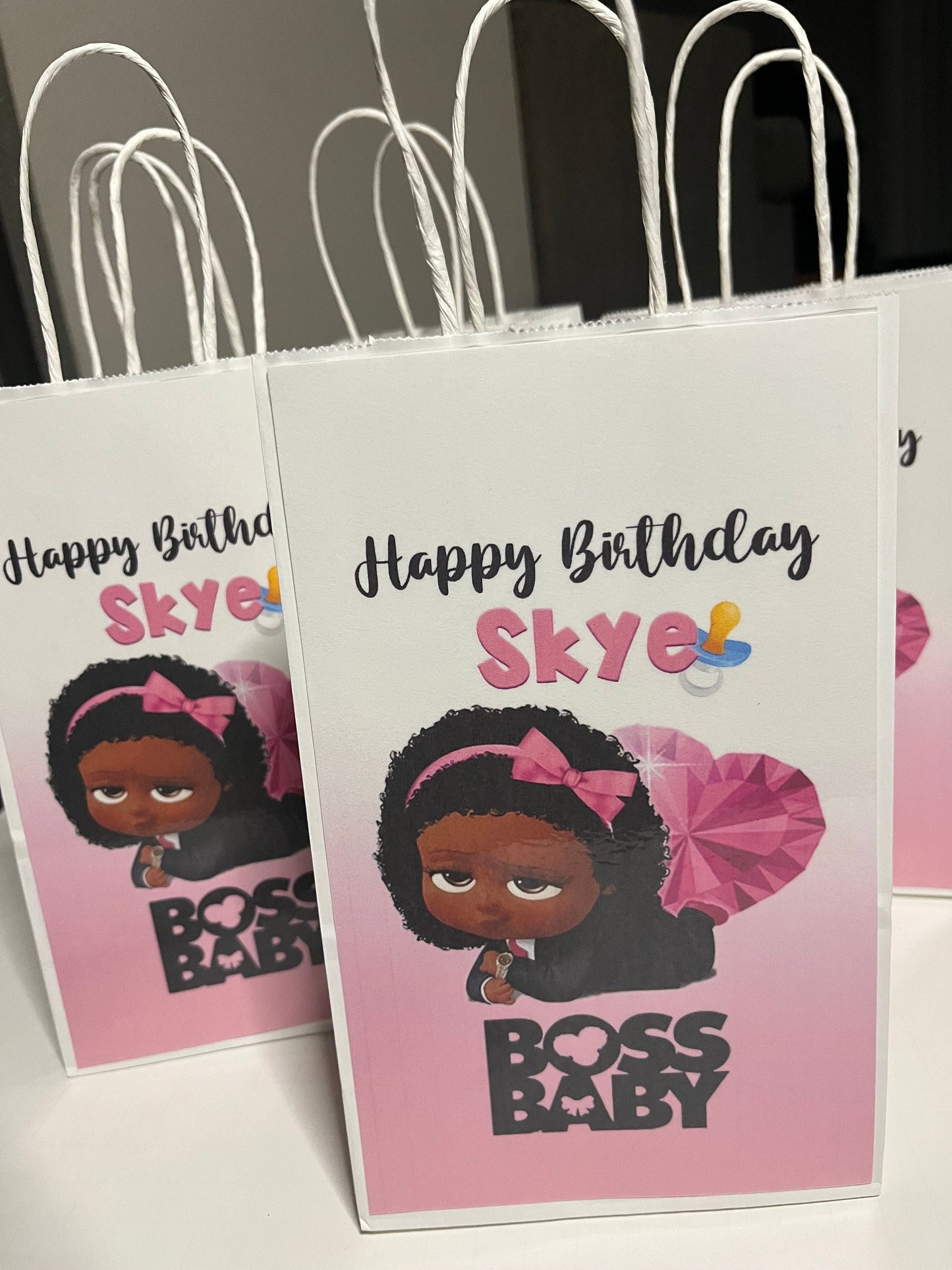 Personalized Boss Baby Girl or Boy Inspired Small Favor Bags with Age for Birthday Party