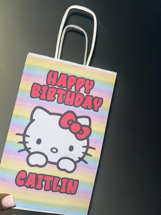 Hello Kitty Multicolor Birthday Party Favor Bags and Sticker or Snack Labels