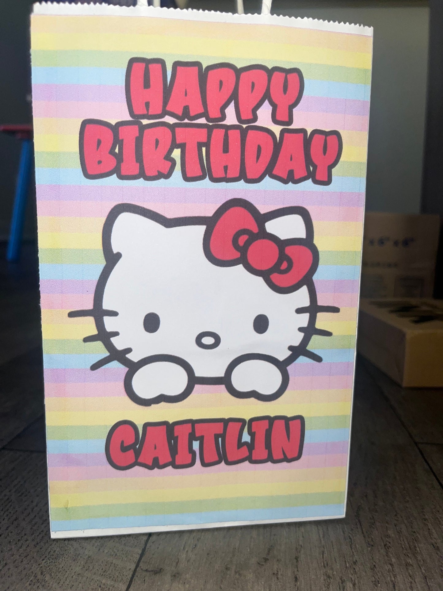 Hello Kitty Multicolor Birthday Party Favor Bags and Sticker or Snack Labels