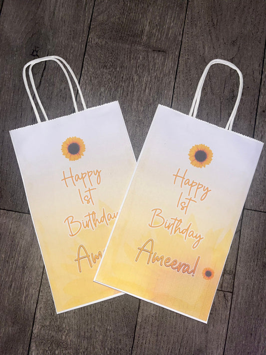 Sunflower Soiree Girls Yellow Black Birthday Gift Bag For Party Favors