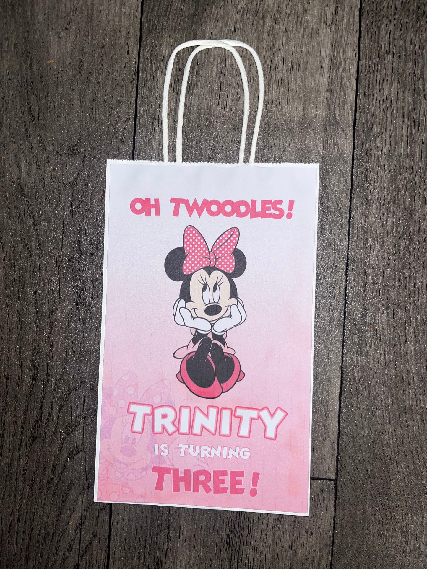 Minnie Mouse Pink Personalized Gift Bags, Snack and Drink Labels for Girls Birthday Party or Event