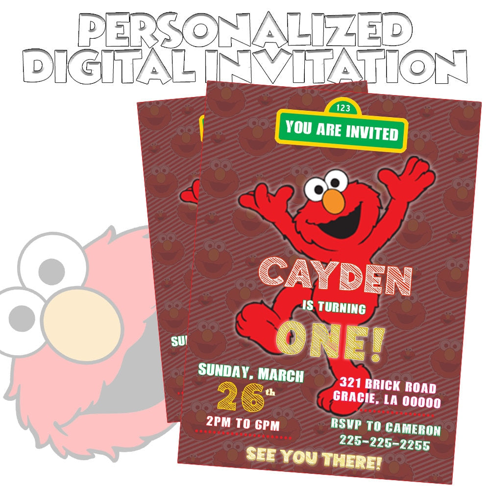 Customized Elmo Sesame Street Party Invitation Download PNG 24-48 Hour Turnaround