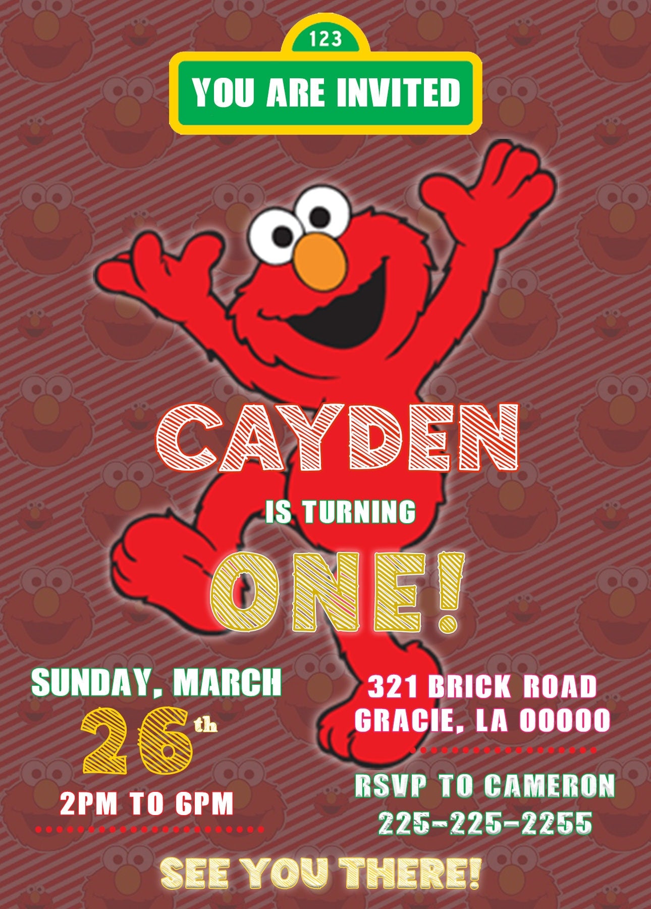 Customized Elmo Sesame Street Party Invitation Download PNG 24-48 Hour Turnaround