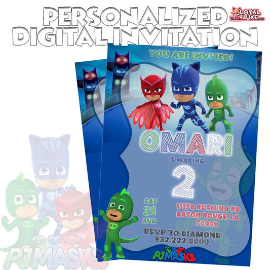 PJ Masks Customized Party Invitation Download PNG 24-48 Hour Turnaround