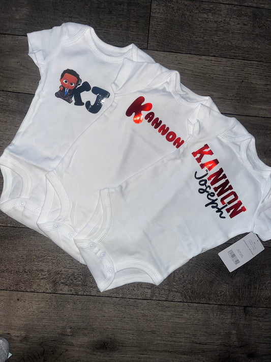 Personalized Themed Onesies with Name. Perfect for Babyshower Gift Sets