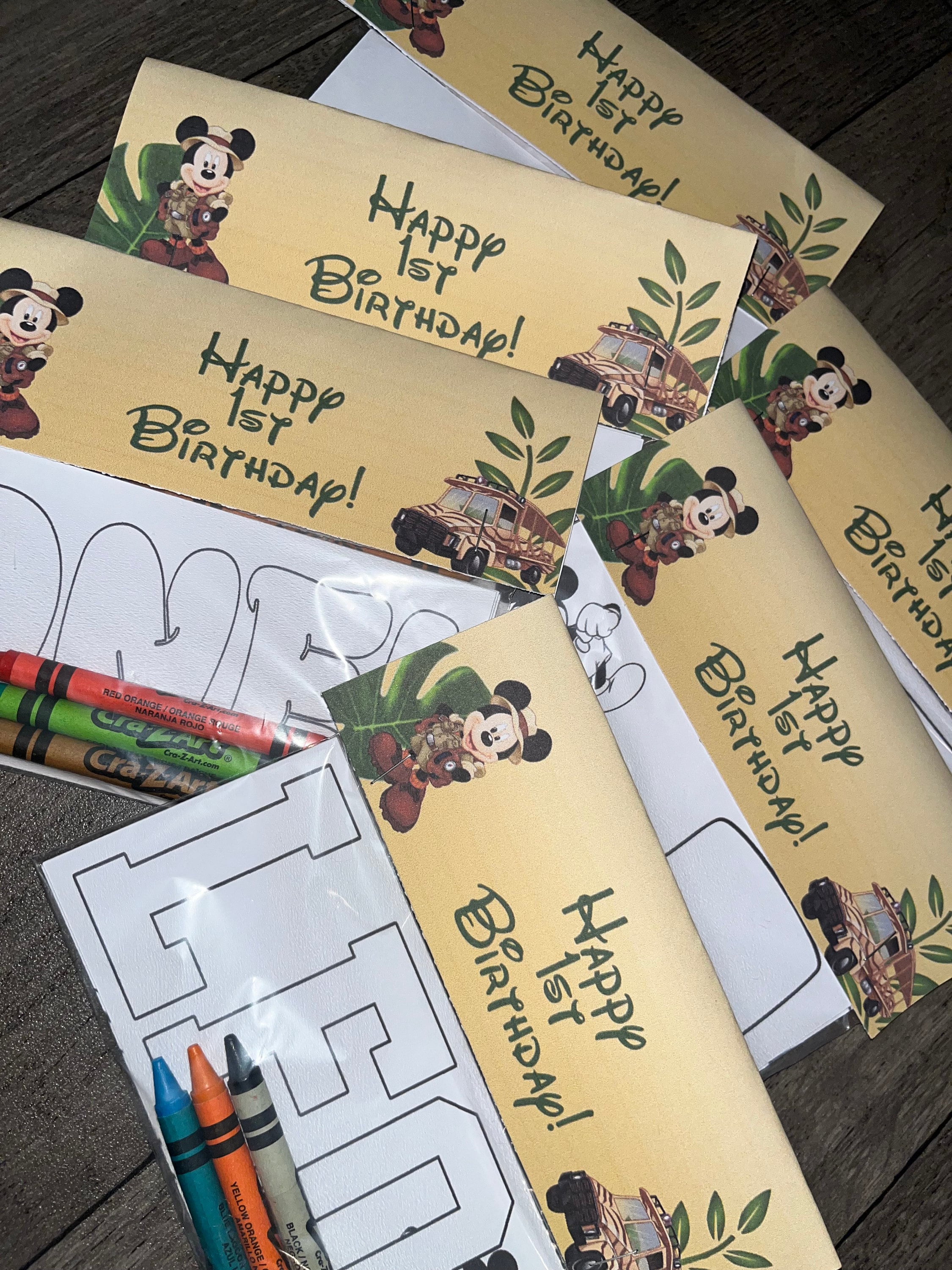 Mickey Safari Personalized Coloring Page w Crayons Party Favor Quantity of 6 for Birthday Party
