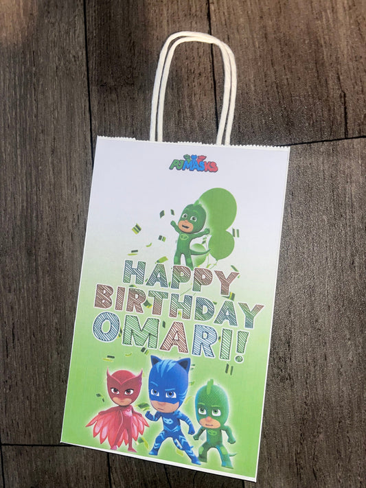 PJ Masks Simple Birthday Party Favor Bags and Water Bottle Labels