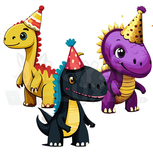 Unique Detailed Birthday Dinosaur PNG for Projects BONUS DINOSAUR with birthday hat Included!