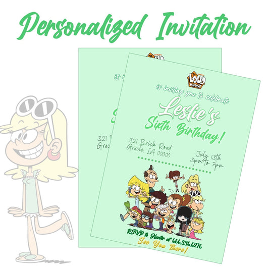 Loudhouse Birthday Party Green Invitation Download PNG 24-48 Hour Turnaround